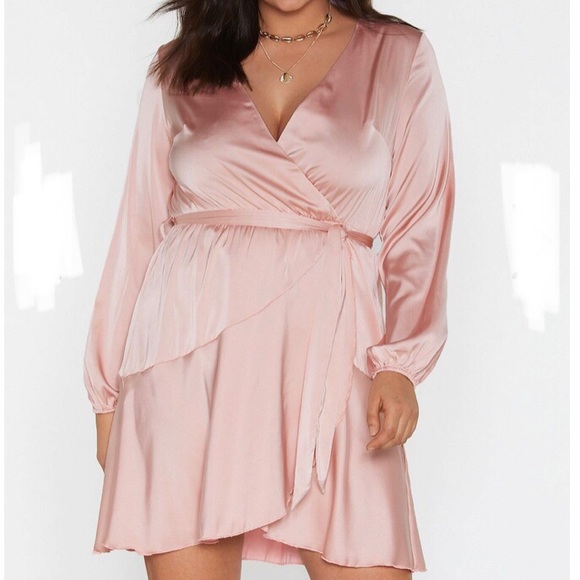 Nasty Gal Dresses & Skirts - Soft Pink Satin Wrap Dress.